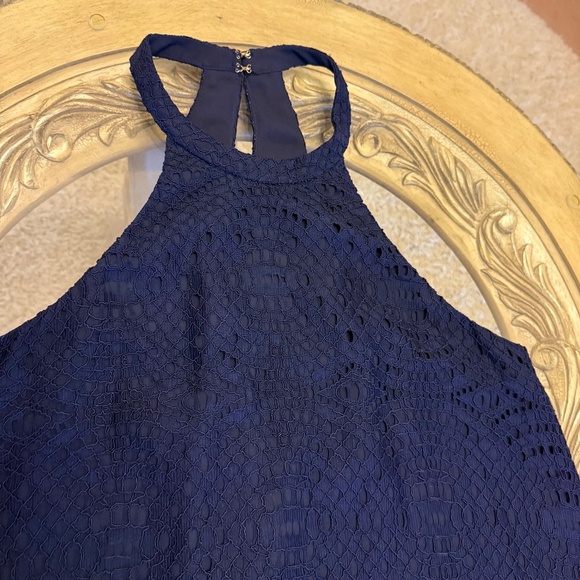 NWT Lilly Pulitzer Quinn Swing Dress Knotty Lace Navy Blue Size Medium Halter - Picture 5 of 10
